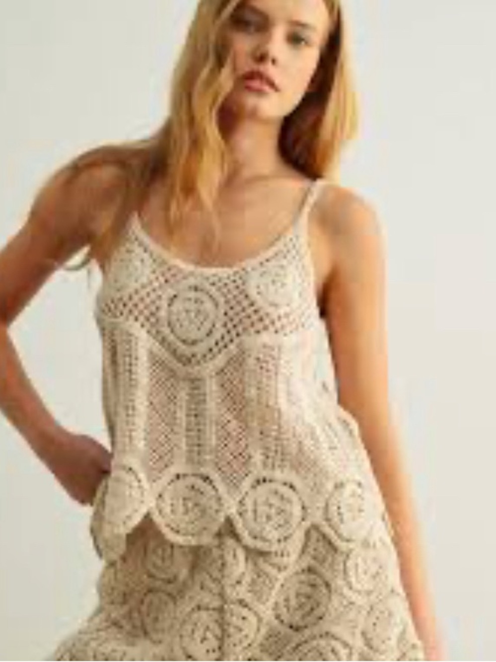 Zara Cream Crochet Cami Cropped Tank Top – Boho Summer Style Size L